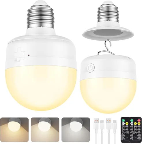 Miniatura 9 de SCOPOW Bombilla recargable con control remoto – 8W 600LM E26 bombillas recargables regulables temporizador de control y 3 temperaturas de color + 15