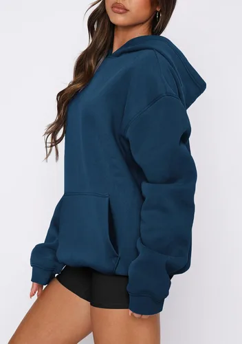 Miniatura 75 de onlypuff Sudadera casual con capucha para mujer, de manga larga, con bolsillo de canguro, hombro caído