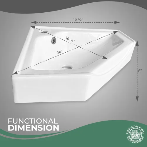 Miniatura 3 de RENOVATORS SUPPLY MANUFACTURING Alexander II de 24 pulgadas. Esquina de baño montado en la pared Sin.k in. Blanco con desbordamiento 36684