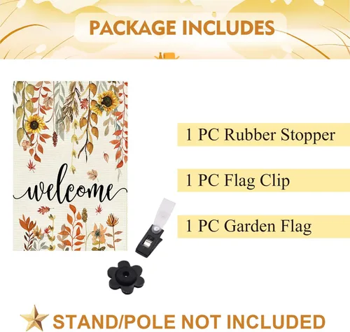 Miniatura 4 de ORTIGIA Bandera de jardín con hojas de arce de bienvenida y otoño, vertical, de doble cara, de 12 x 18 pulgadas, diseño de girasoles otoñales