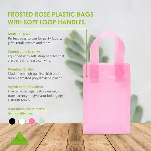 Miniatura 2 de Prime Line Packaging Bolsas de regalo rosadas, bolsas de regalo de plástico esmerilado con asas para pequeñas empresas, golosinas, compras