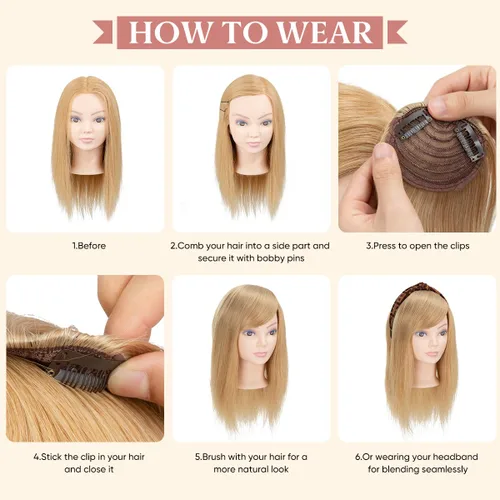 Miniatura 7 de SARLA Flequillo lateral negro marrón con clip en piezas de cabello sintético, extensión de flequillo recto para mujeres