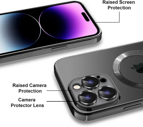 Miniatura 5 de Magsafe - Funda magnética transparente para iPhone 14 Pro con protector de pantalla y funda para cámara, galvanizada transparente para Negro