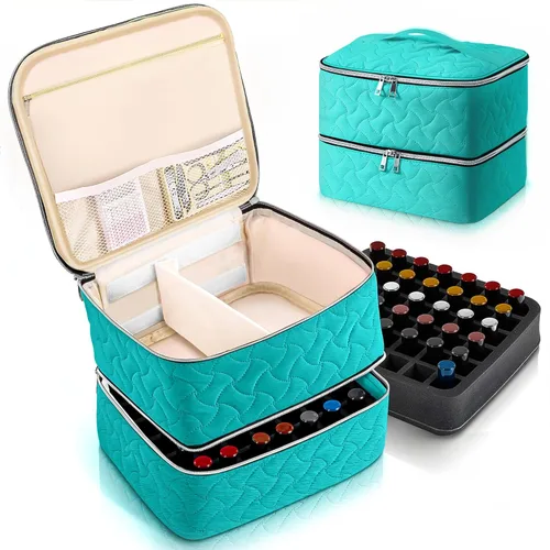 DreamGenius Estuche organizador de esmalte de uñas con capacidad para 42 botellas, bolsa portátil de almacenamiento de esmalte de uñas de doble capa