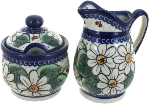 Miniatura 8 de Set de crema y azúcar de flor de manzana y cerámica polaca de rosa azul