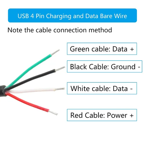 Miniatura 4 de Cable corto micro USB macho de 4 pines de 11 pulgadas, 24AWG USB 5V/2A 4 pines Pigtail Cable de alimentación y datos de extremo abierto,