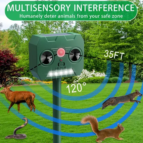 Miniatura 2 de Repelente ultrasónico de animales, dispositivos repelentes de ciervos para exteriores, alimentado por energía solar, detección de movimiento