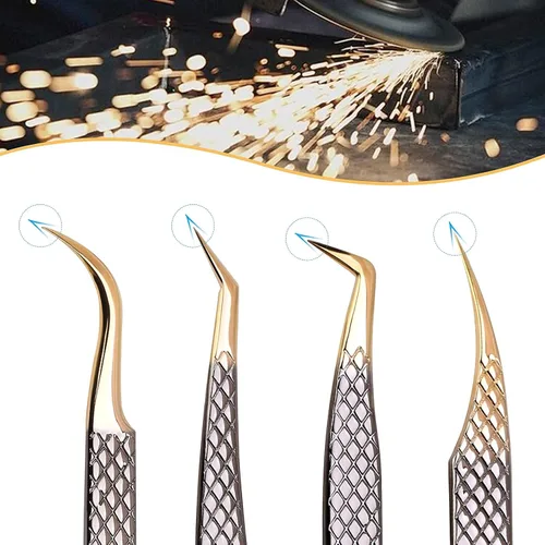 Miniatura 3 de Juego de 4 pinzas para extensión de pestañas, herramienta profesional aplicadora de pestañas, pinzas rectas y curvadas de acero inoxidable