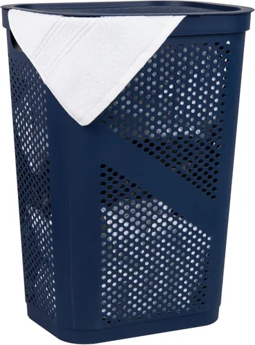 Miniatura 8 de Mind Reader - Canasta de lavandería delgada con tapa, cesta de ropa de 60L, plástico ventilado, color gris