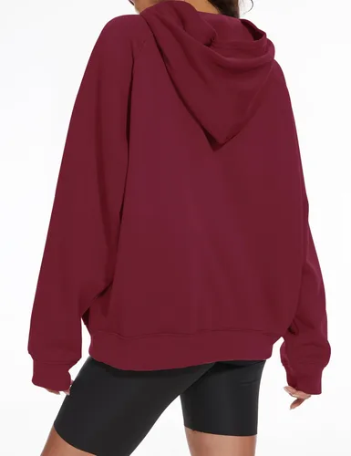 Miniatura 3 de Lauweion - Sudadera básica lisa de ajuste holgado con forro polar, capucha, mangas largas, hombro caído y bolsillo tipo canguro para mujer