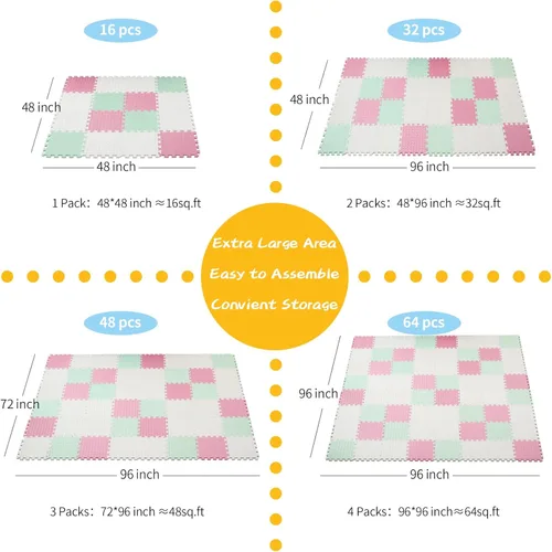 Miniatura 5 de Alfombra de Juego de Espuma para Bebé, Alfombras de Piso Entrelazadas de 0.4 Pulgadas de Grosor con Colores Sólidos, Alfombra de Juego para Bebé
