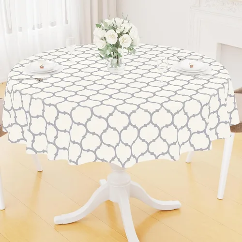 Miniatura 52 de Smiry Mantel redondo de plástico para mesa, mantel de vinilo impermeable con parte trasera de franela para mesas redondas, lavable y a prueba
