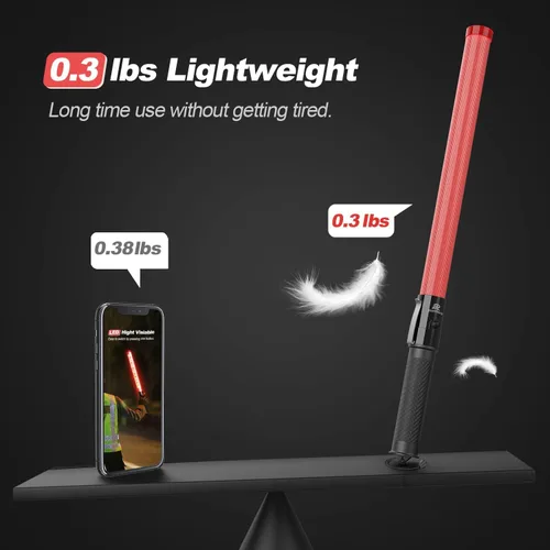 Miniatura 5 de RoadHero Paquete de 6 varitas de tráfico, bastón de control de tráfico LED de 21 pulgadas, varitas de luz de seguridad con 2 modos de parpadeo, Rojo