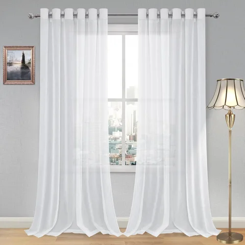 Miniatura 77 de DWCN Cortinas traslúcidas color verde frijol para sala de estar y dormitorio - Cortinas voile con aspecto de lino sintético con ojales en la parte