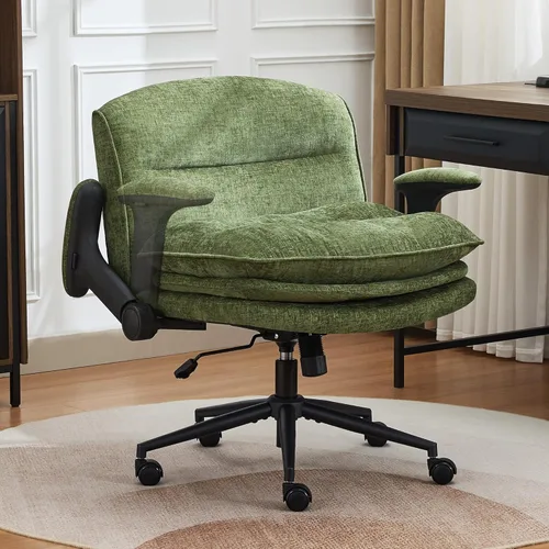 Miniatura 12 de Silla cruzada con brazos abatibles, silla ancha con patas cruzadas con cojín de 3 capas, silla ergonómica de escritorio de oficina con ruedas, silla