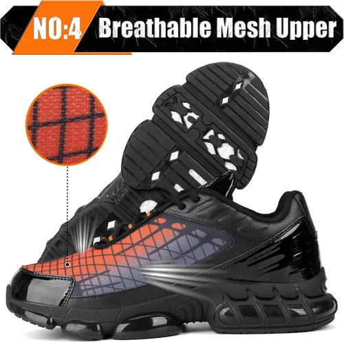 Miniatura 5 de Zapatos de punta de acero para hombres y mujeres, ligeros, con amortiguación de aire, puntera compuesta, antideslizantes, zapatos de trabajo