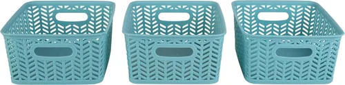 Simplify Paquete de 3 cestas de almacenamiento pequeñas en espiga, dimensiones: 10 x 8 x 4 pulgadas, diseño de espiga, peso ligero, ideal para baño,