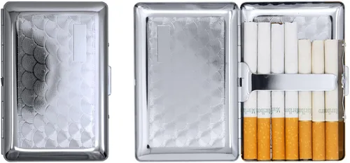 Miniatura 8 de Juego de 2 cajas de cigarrillos ultra compactas chapadas en metal tamaño King y caja de almacenamiento (estampado Victoria plateado)