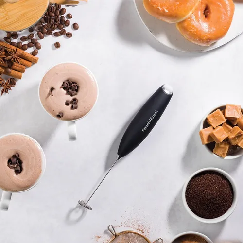 Miniatura 2 de Potente espumador de leche de mano, mini espumador de leche, funciona con pilas (no incluida), mezclador de bebidas de acero inoxidable para café