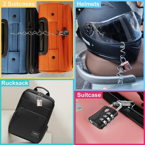 Miniatura 7 de ZHEGE Cerraduras de equipaje, cerraduras aprobadas por la TSA, cerradura de cremallera de 3 esferas con cable (31.5 in) para maletas, mochila
