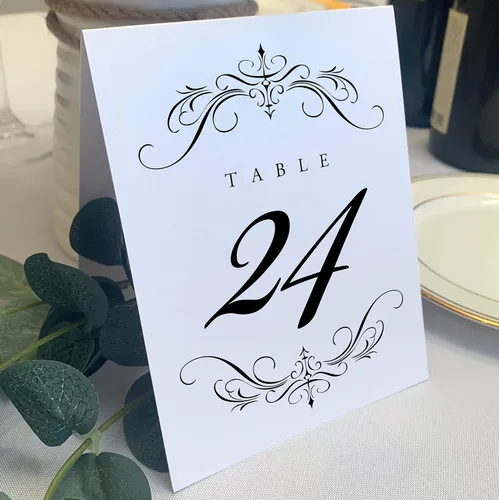 Classic Flourish - Números de mesa de boda, negro, 1-10, doble cara, tienda de campaña o uso en un soporte, ideal para fiestas y restaurantes,