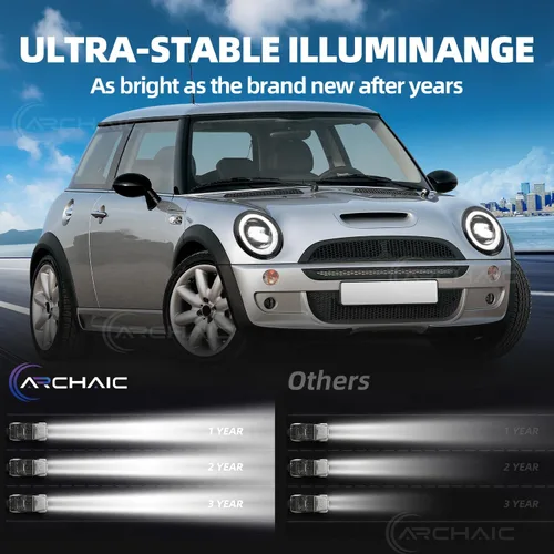 Miniatura 8 de Archaic Faros delanteros compatibles con Mini Coopers R50 R52 R53 2001-2007, luces delanteras W señales de giro secuenciales, animación DRL, par