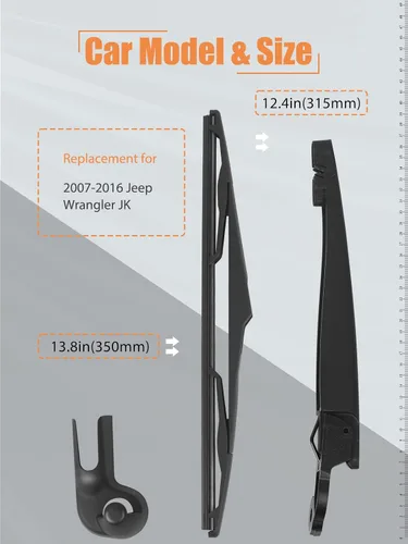 Miniatura 2 de Kit de Brazo y Escobilla del Limpiaparabrisas Trasero, Repuesto para Jeep Wrangler JK 2007-2018 – MIKKUPPA Reemplazo del Limpiaparabrisas
