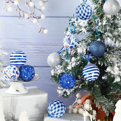 Miniatura 2 de 12 Piezas 1.97 Pulgadas Adorno de Bola de Janucá para Árbol Estrella de David Adorno de Bola de Janucá Adornos de Bola de Janucá Colgante Decoración