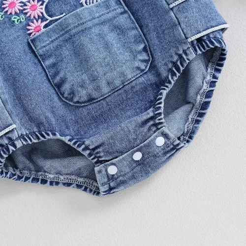 Miniatura 6 de Traje de primavera y verano para bebé, bebé, sin mangas, mameluco de mezclilla, enterizo de una pieza