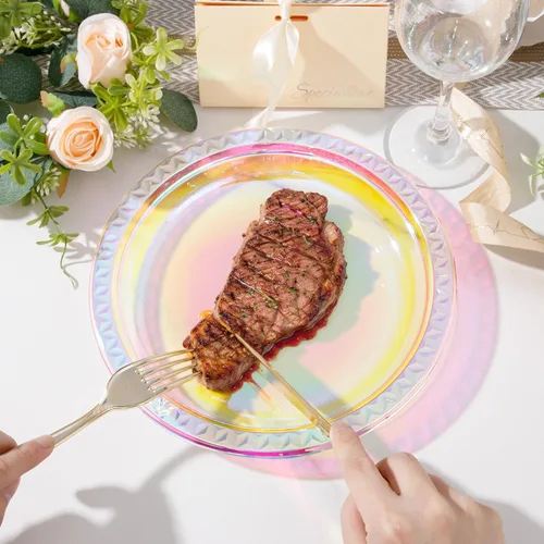 Miniatura 5 de Supernal 120 platos de plástico iridiscente brillante, platos desechables para fiestas, día de San Valentín, día de la madre y Pascua, platos