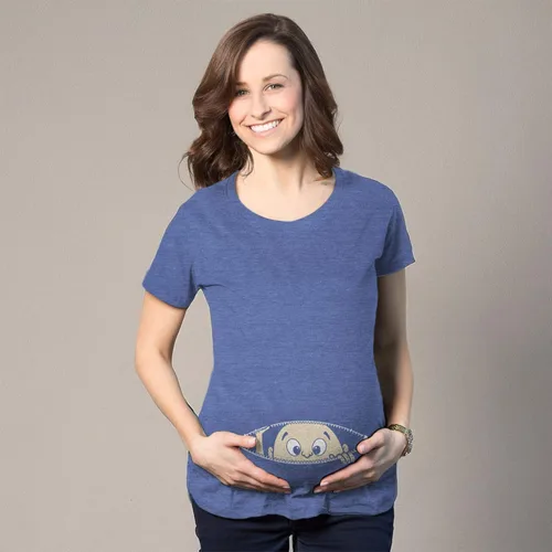 Miniatura 14 de Remera para futura mamá, con diseño simpático de bebé asomándose. Remera simpática para futura mamá.