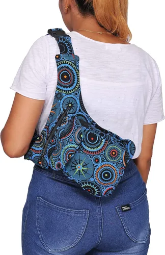 Miniatura 9 de The Collection Royal Riñonera Bolsos Cruzados para Mujeres Bolsa de Cinturón de Lona de Algodón Boho Hippie Festival Colorida para Mujeres