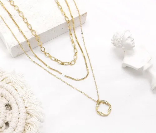 Miniatura 6 de Aisansty Gargantilla en capas con dije de barra de disco, hecha a mano, chapado en oro de 14 quilates, delicado collar de perlas satélite, collar