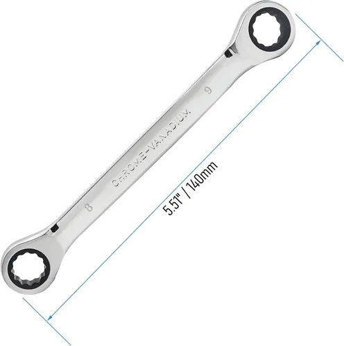 Miniatura 2 de Llave de trinquete con extremo de caja doble, 0.315 in x 0.354 in, métrica, 72 dientes, herramientas de trinquete de 12 puntos, CR-V tratada