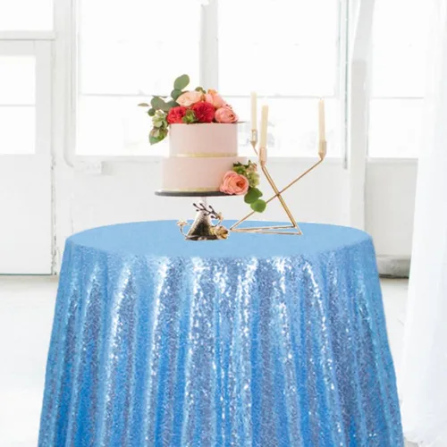Miniatura 2 de ShiDianYi Mantel redondo de lentejuelas azul bebé de 72 pulgadas, mantel de lentejuelas con purpurina para pastel de postre con purpurina, mantel