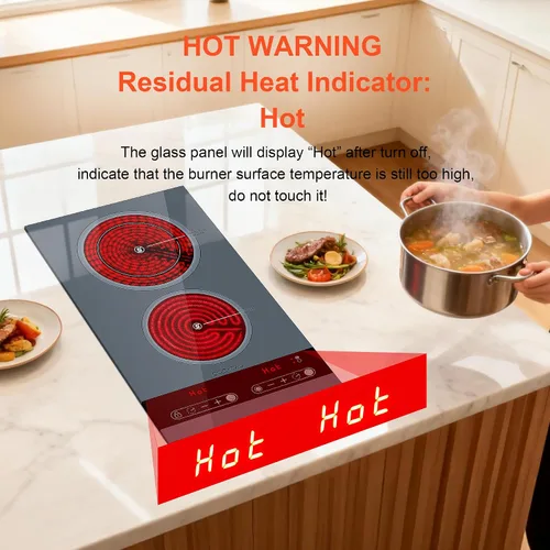 Miniatura 8 de Diseño de doble bobina de cocina eléctrica de doble quemador, placa caliente de cerámica de 1800 W para cocinar, encimera portátil infrarroja de 2