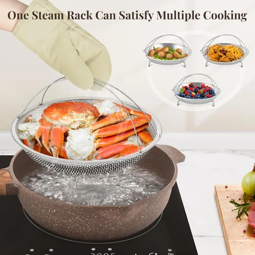 Miniatura 5 de AOSION Sartén de 11 Pulgadas Antiadherente de Cerámica para Freír Profundo con Tapa, Sartén de 5QT para Cocinar con Parrilla de Vapor, Sartén Grande