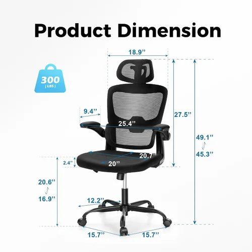 Miniatura 2 de MAISON ARTS Silla de oficina ergonómica, silla de computadora de malla transpirable con soporte lumbar y reposabrazos abatibles, silla de oficina