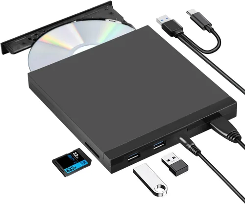 Miniatura 14 de Unidad de CD/DVD externa ROOFULL para portátil, USB 3.0, CD/DVD-ROM +/-RW, lector, reproductor, grabador, quemador, con estuche de transporte