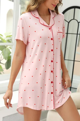 Miniatura 175 de Samring Camisón de pijama para mujer, manga corta/larga, con botones, camisón para dormir, camisón para novio, talla XXL