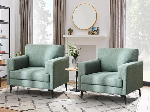 Miniatura 11 de CDCASA - Sillón Accent, juego de sillas modernas de mediados de siglo de tela de lino extragrande, cómodo sillón tapizado para lectura, juego
