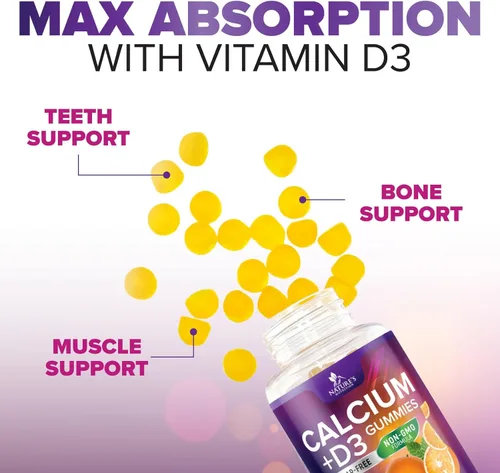 Miniatura 7 de Gomitas de suplemento de calcio – Gomitas de calcio sin azúcar con vitamina D3 para una mejor absorción – Apoya la salud inmunológica, huesos