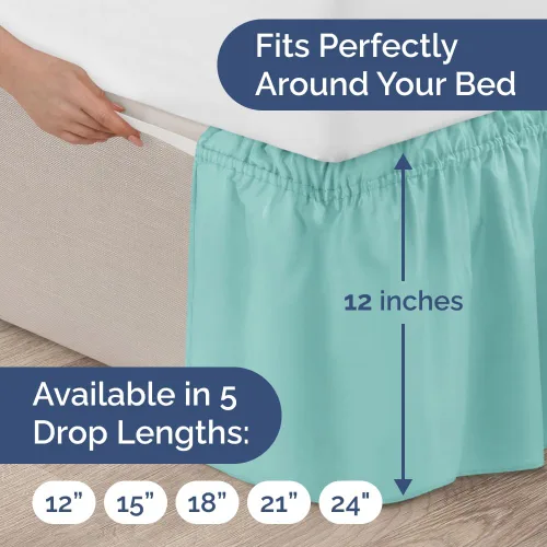 Miniatura 4 de Falda de cama envolvente con volantes, color azul spa, para camas de tamaño Queen con altura de 30 cm CGK Linens - Falda de cama plisada con tela 22