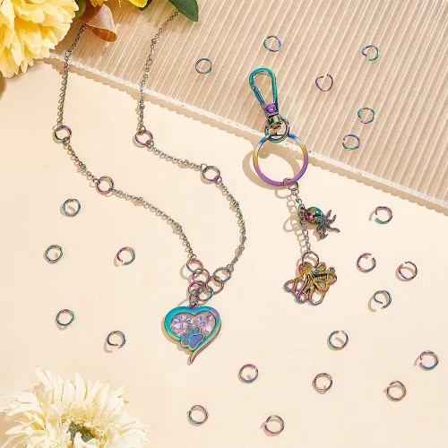 Miniatura 2 de UNICRAFTALE 100 anillos de salto de arco iris de 0.197 pulgadas, redondos, abiertos, anillos de acero inoxidable para manualidades, aretes