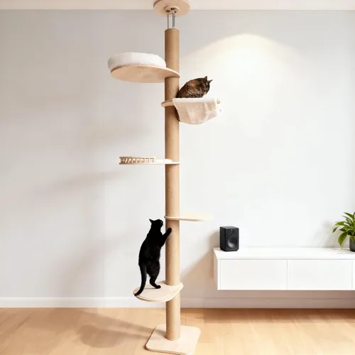 Miniatura 10 de Árboles para gatos de piso a techo para gatitos y gatos grandes con cuerda natural, árbol alto para gatos hasta el techo, altura ajustable de 82-112