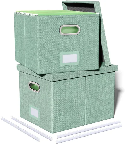 Miniatura 11 de Organizador de archivos en paquete de 2, caja archivadora portátil con tapa, compatible con carpetas tamaño carta/legal, organizador de documentos