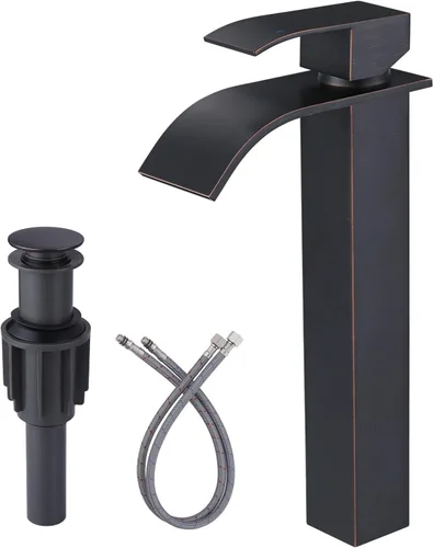 Miniatura 16 de Grifo de Baño de Bronce Frotado con Aceite: Grifo con Caño de Cascada ARCORA para Lavabo de Baño, Grifo Mezclador de Una Sola Manija, Grifo