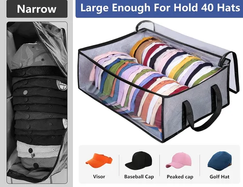 Miniatura 2 de AOODA Organizador de sombreros para gorras de béisbol, grande con capacidad para hasta 40 gorras, organizador de gorras ancho para armario