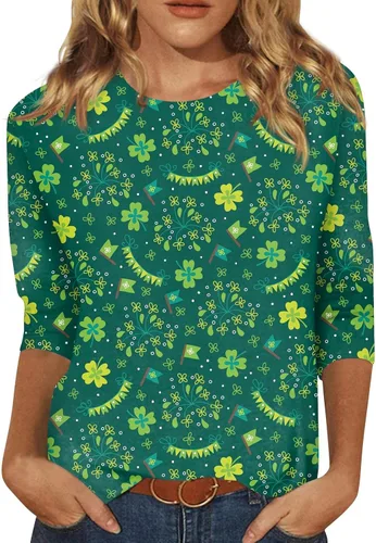 Miniatura 2 de Blusas de verano para mujer, estilo casual, manga 34, cuello redondo, blusas tipo túnica casuales
