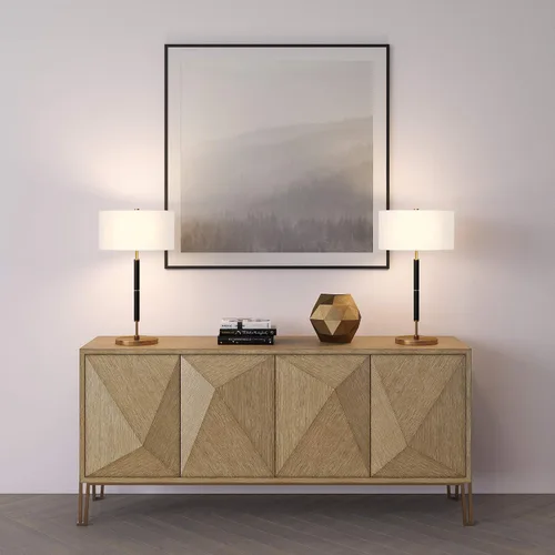 Miniatura 13 de Simone - Lámpara de mesa de 25 pulgadas de alto con 2 bombillas y pantalla de tela en negro/latón/blanco